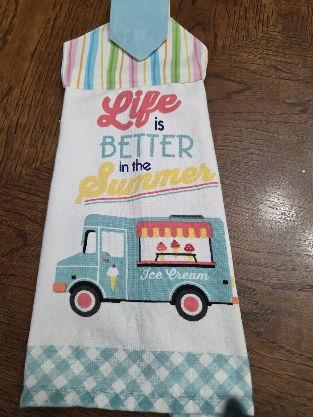 Life Is Better in Summer Blue Ice Cream Truck Kitchen Towel - Blue